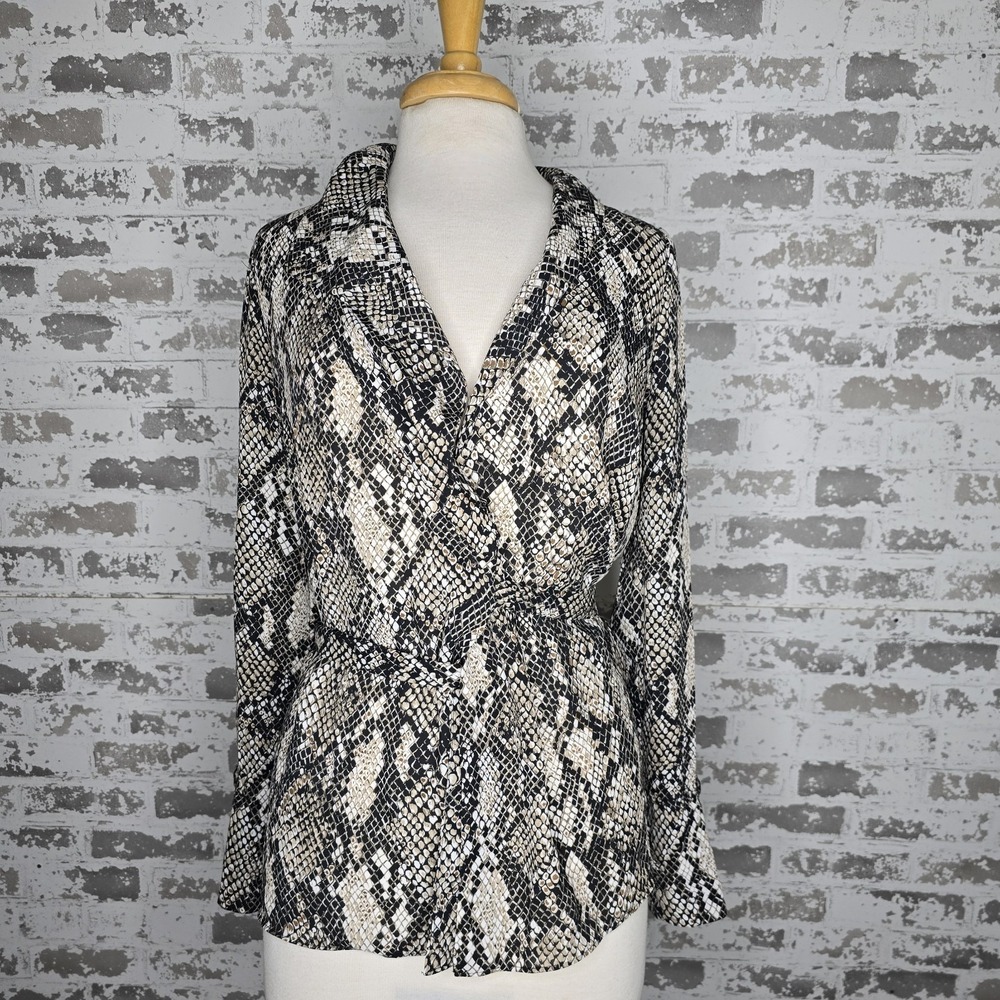 Karen Millen Womens Snake Reptile Print Open Front Belted Blouse UK10 US Small